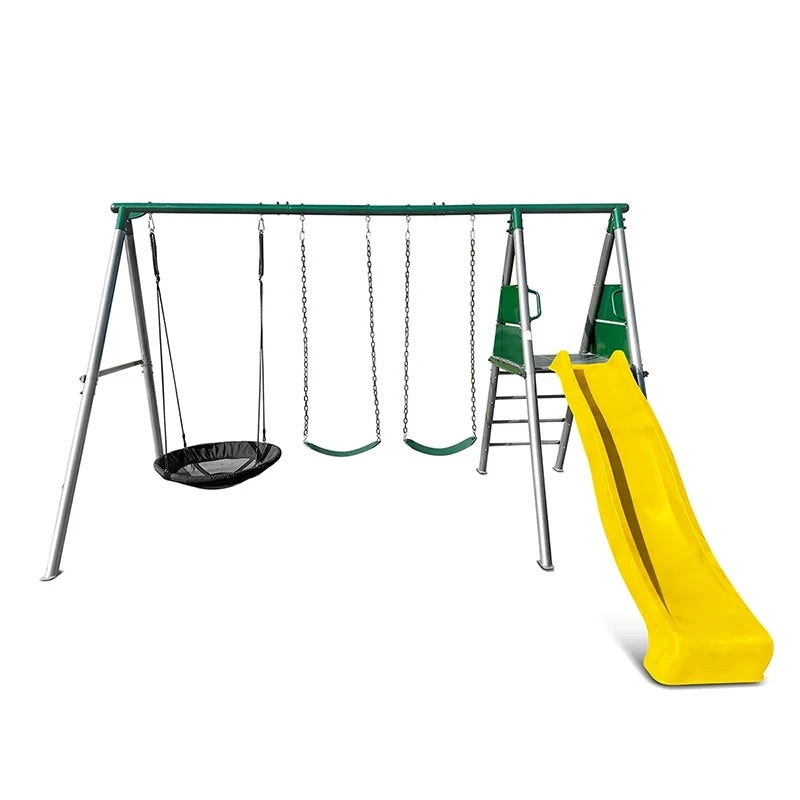 Lifespan Kids Europa Commercial Steel Triple Swing Set with Slide (Yellow Slide)