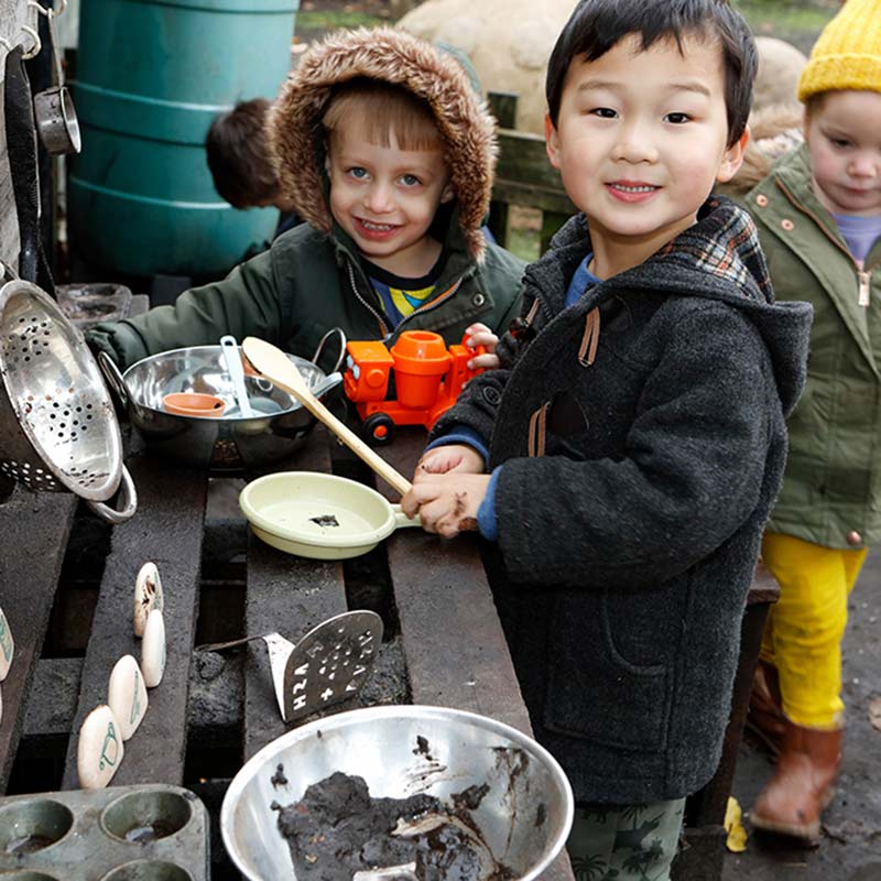 Children playing with mud kitchen