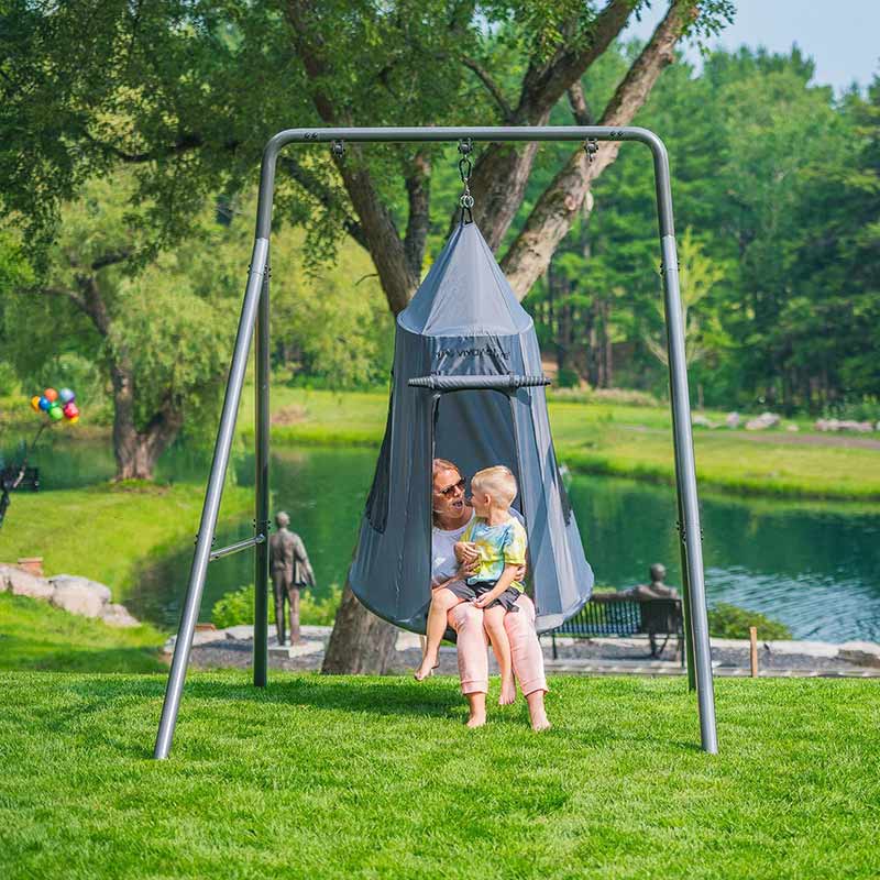 gobaplay Single Swing Set with Hanging Round Tent Swing