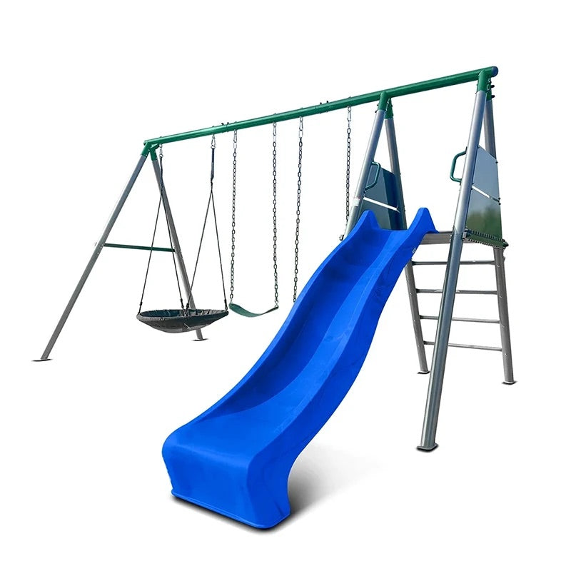Lifespan Kids Europa Commercial Steel Triple Swing Set with Slide (Blue Slide)