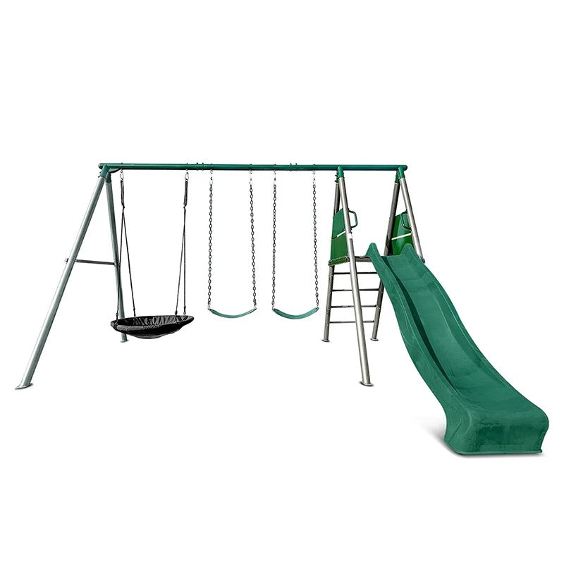 Lifespan Kids Europa Commercial Steel Triple Swing Set with Slide (Green Slide)