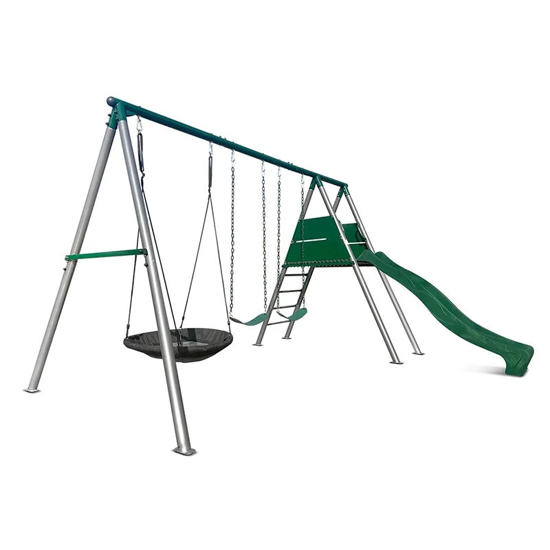 Lifespan Kids Europa Commercial Steel Triple Swing Set with Slide (Green Slide)