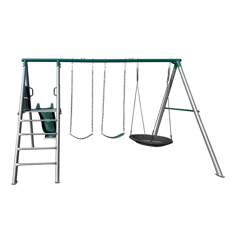 Lifespan Kids Europa Commercial Steel Triple Swing Set with Slide (Green Slide)