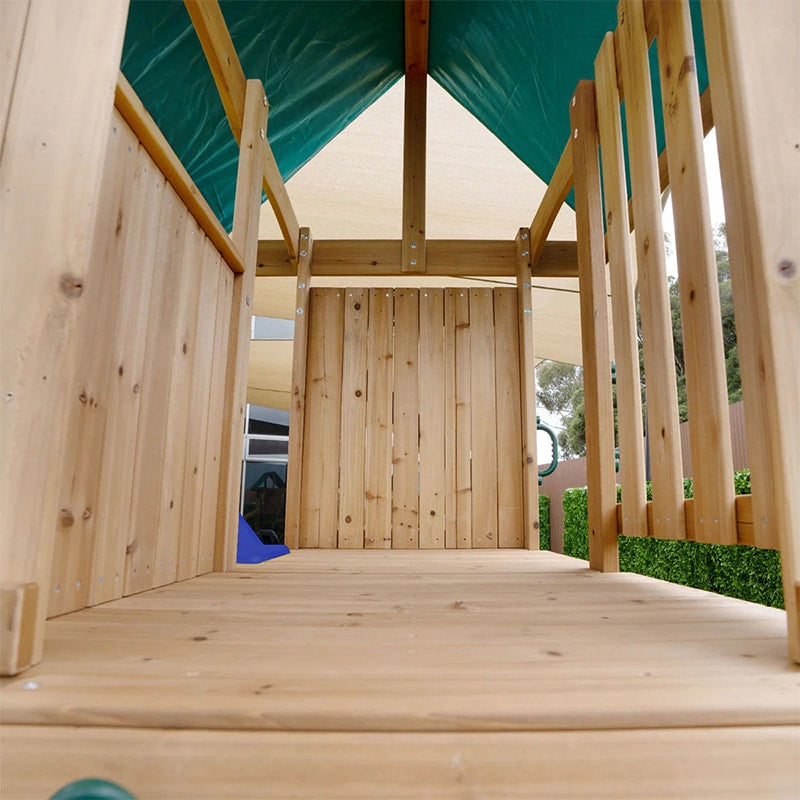 Lifespan Kids Carindale Play Centre with Playhouse, Slide and Triple Swing Set (Blue Slide)