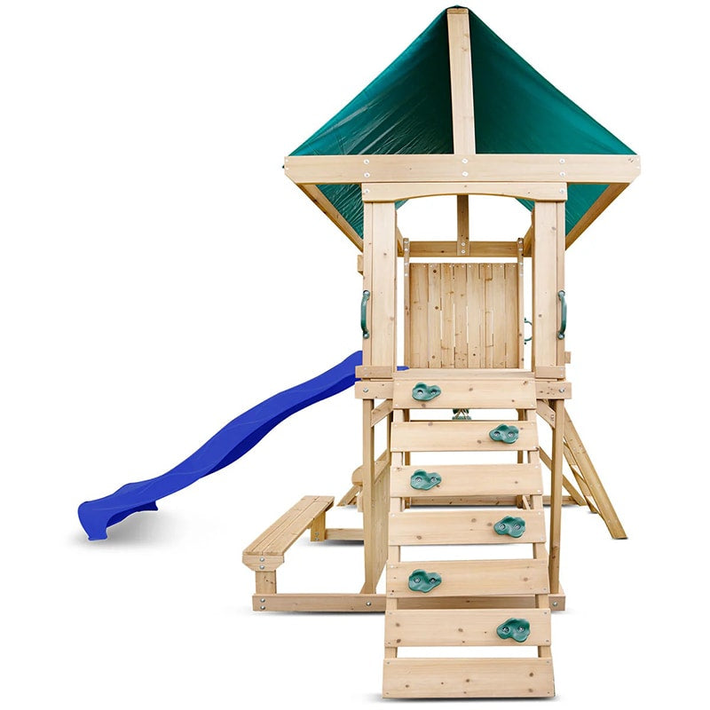 Lifespan Kids Carindale Play Centre with Playhouse, Slide and Triple Swing Set (Blue Slide)