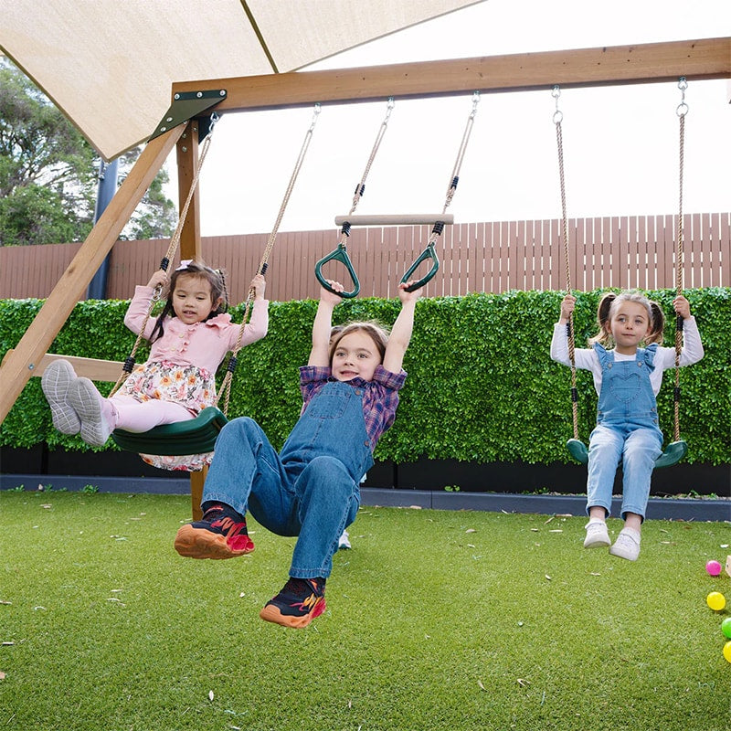 Lifespan Kids Carindale Play Centre with Playhouse, Slide and Triple Swing Set (Green Slide)