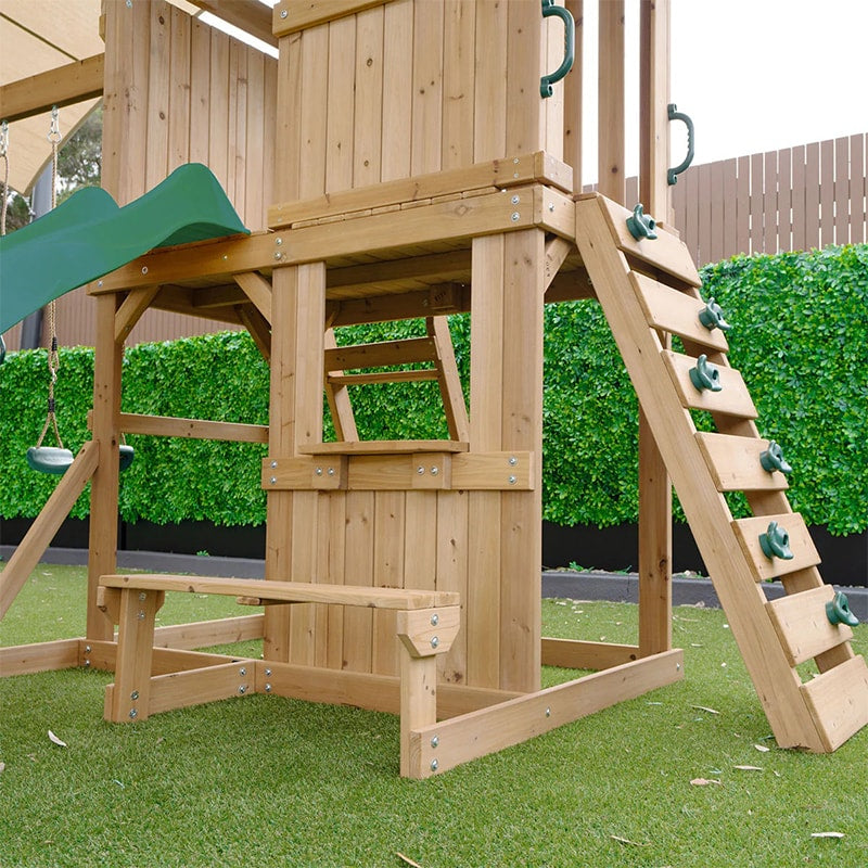 Lifespan Kids Carindale Play Centre with Playhouse, Slide and Triple Swing Set (Green Slide)