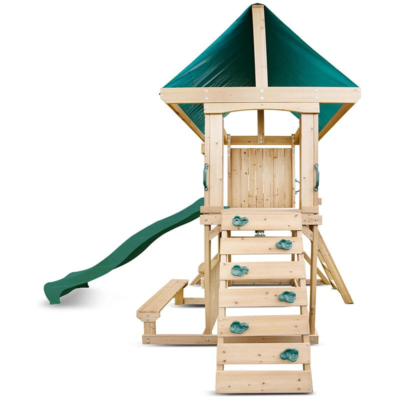 Lifespan Kids Carindale Play Centre with Playhouse, Slide and Triple Swing Set (Green Slide)