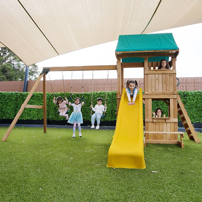 Lifespan Kids Carindale Play Centre with Playhouse, Slide and Triple Swing Set