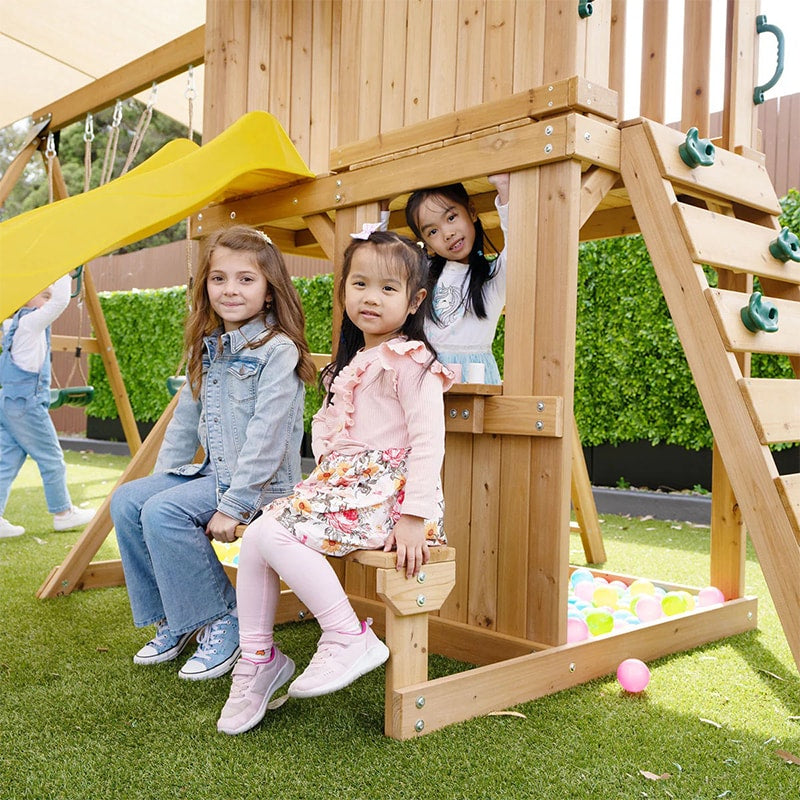 Lifespan Kids Carindale Play Centre with Playhouse, Slide and Triple Swing Set