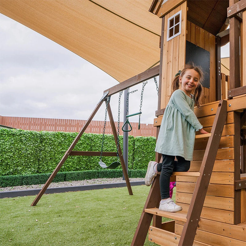 Lifespan Kids Coventry Play Centre with Triple Swing, Slide and Raised Playhouse (Green Slide)