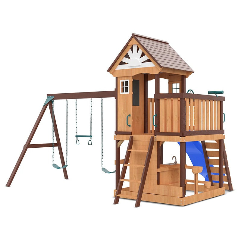 Lifespan Kids Coventry Play Centre with Triple Swing, Slide and Raised Playhouse (Blue Slide)