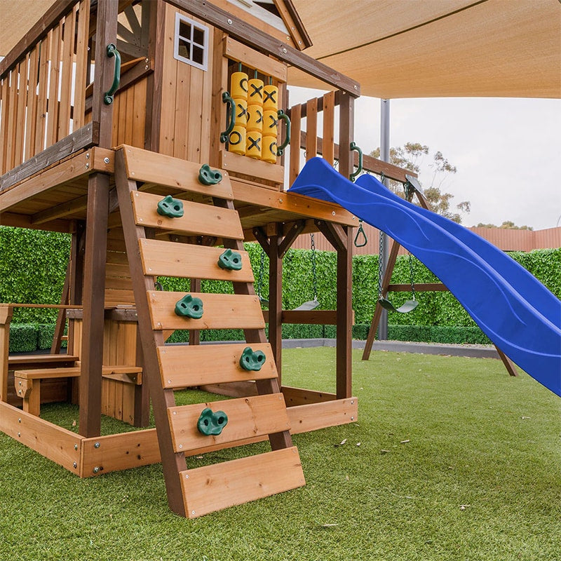 Lifespan Kids Coventry Play Centre with Triple Swing, Slide and Raised Playhouse (Blue Slide)