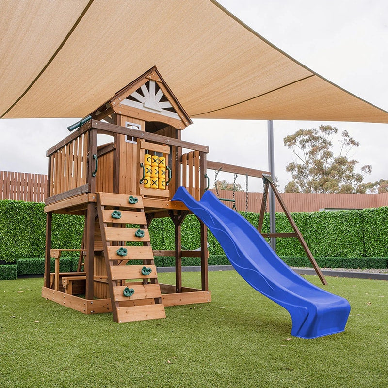 Lifespan Kids Coventry Play Centre with Triple Swing, Slide and Raised Playhouse (Blue Slide)