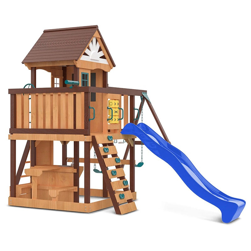 Lifespan Kids Coventry Play Centre with Triple Swing, Slide and Raised Playhouse (Blue Slide)