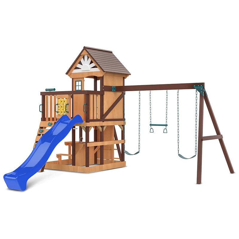 Lifespan Kids Coventry Play Centre with Triple Swing, Slide and Raised Playhouse (Blue Slide)