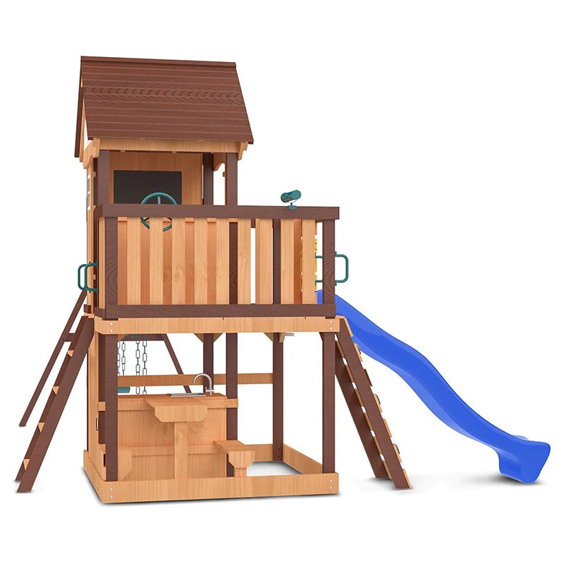 Lifespan Kids Coventry Play Centre with Triple Swing, Slide and Raised Playhouse (Blue Slide)