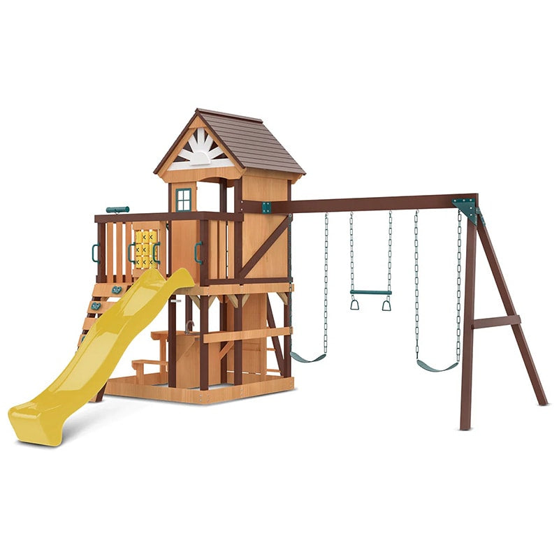 Lifespan Kids Coventry Play Centre with Triple Swing, Slide and Raised Playhouse (Yellow Slide)