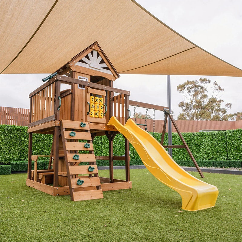 Lifespan Kids Coventry Play Centre with Triple Swing, Slide and Raised Playhouse (Yellow Slide)