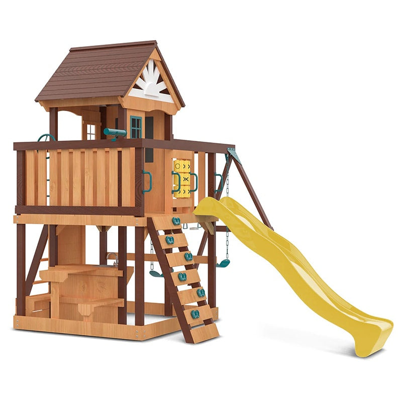 Lifespan Kids Coventry Play Centre with Triple Swing, Slide and Raised Playhouse (Yellow Slide)