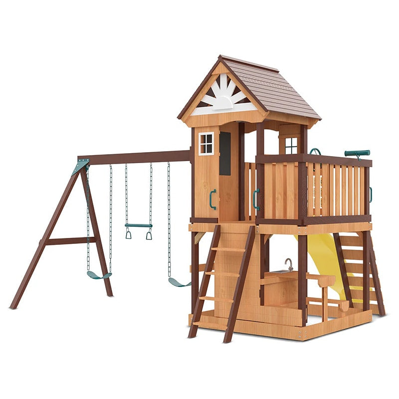 Lifespan Kids Coventry Play Centre with Triple Swing, Slide and Raised Playhouse (Yellow Slide)