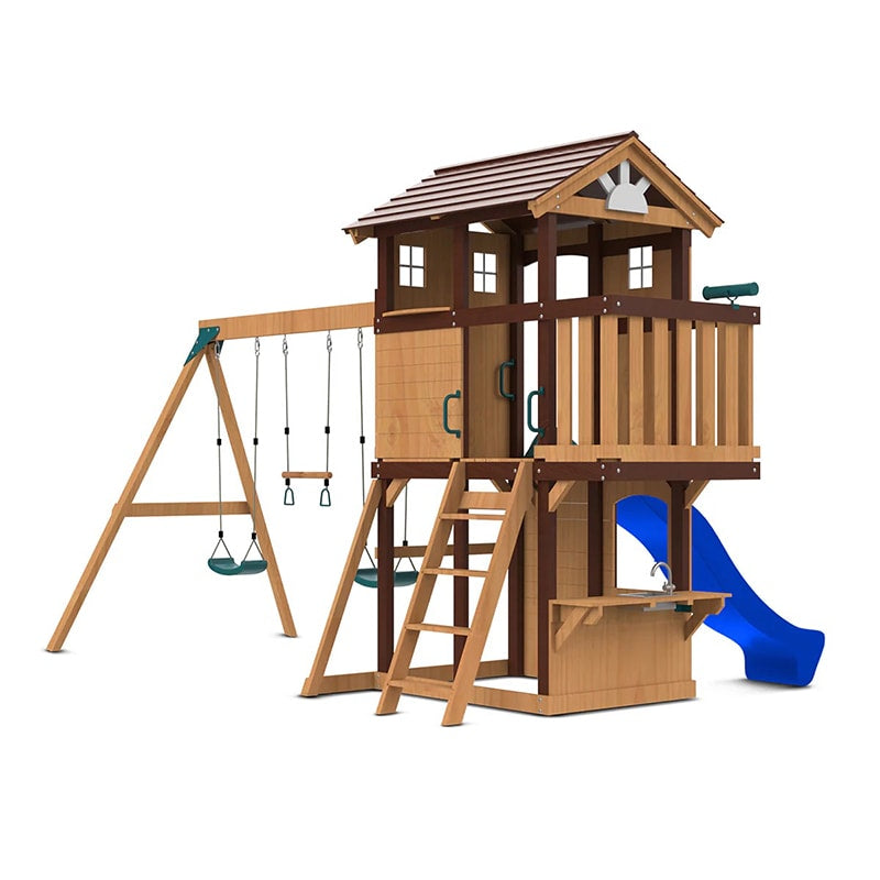 Lifespan Kids Darlington Play Centre with Triple Swing, Slide and Lookout Tower (Blue Slide)