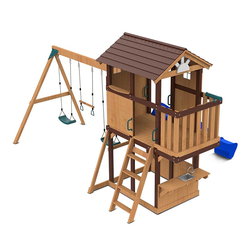 Lifespan Kids Darlington Play Centre with Triple Swing, Slide and Lookout Tower (Blue Slide)