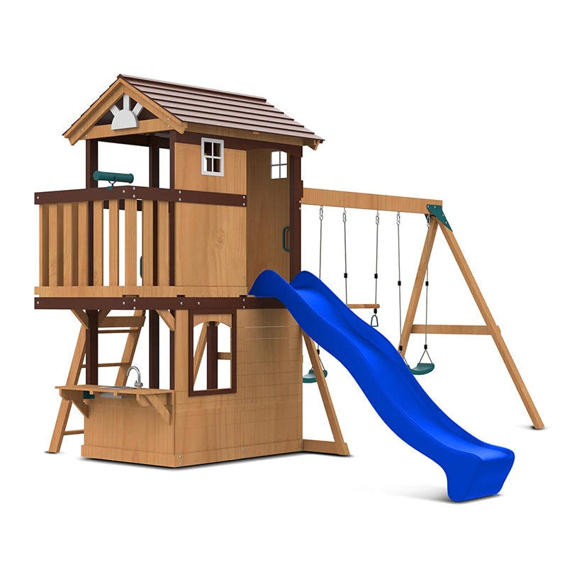 Lifespan Kids Darlington Play Centre with Triple Swing, Slide and Lookout Tower (Blue Slide)