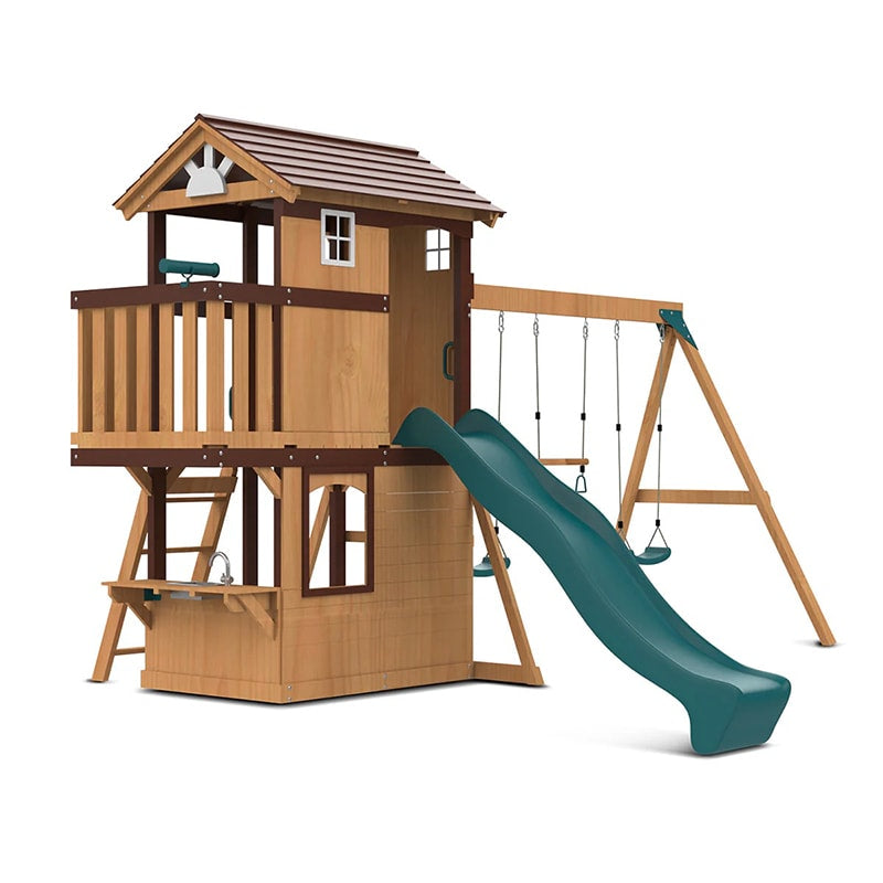 Lifespan Kids Darlington Play Centre with Triple Swing, Slide and Lookout Tower (Green Slide)