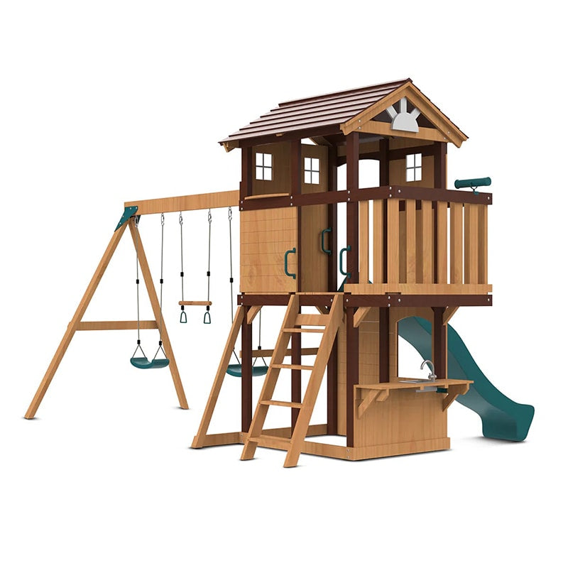 Lifespan Kids Darlington Play Centre with Triple Swing, Slide and Lookout Tower (Green Slide)