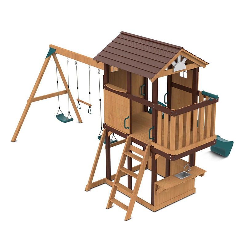 Lifespan Kids Darlington Play Centre with Triple Swing, Slide and Lookout Tower (Green Slide)