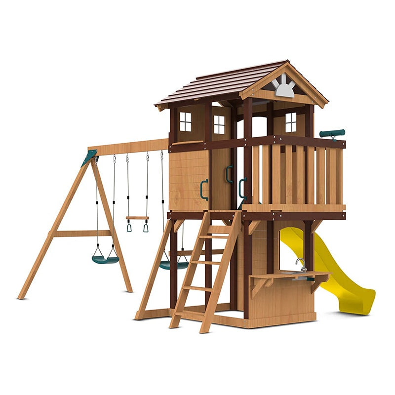 Lifespan Kids Darlington Play Centre with Triple Swing, Slide and Lookout Tower (Yellow Slide)