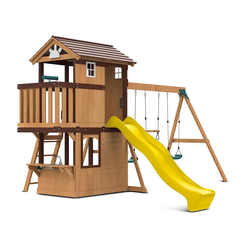 Lifespan Kids Darlington Play Centre with Triple Swing, Slide and Lookout Tower (Yellow Slide)