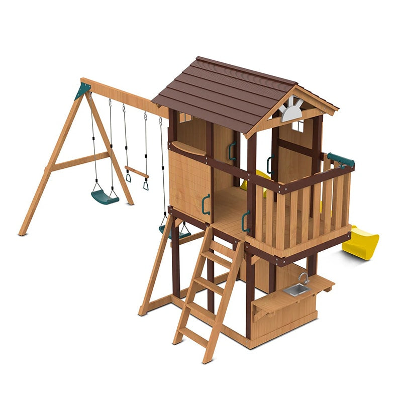 Lifespan Kids Darlington Play Centre with Triple Swing, Slide and Lookout Tower (Yellow Slide)