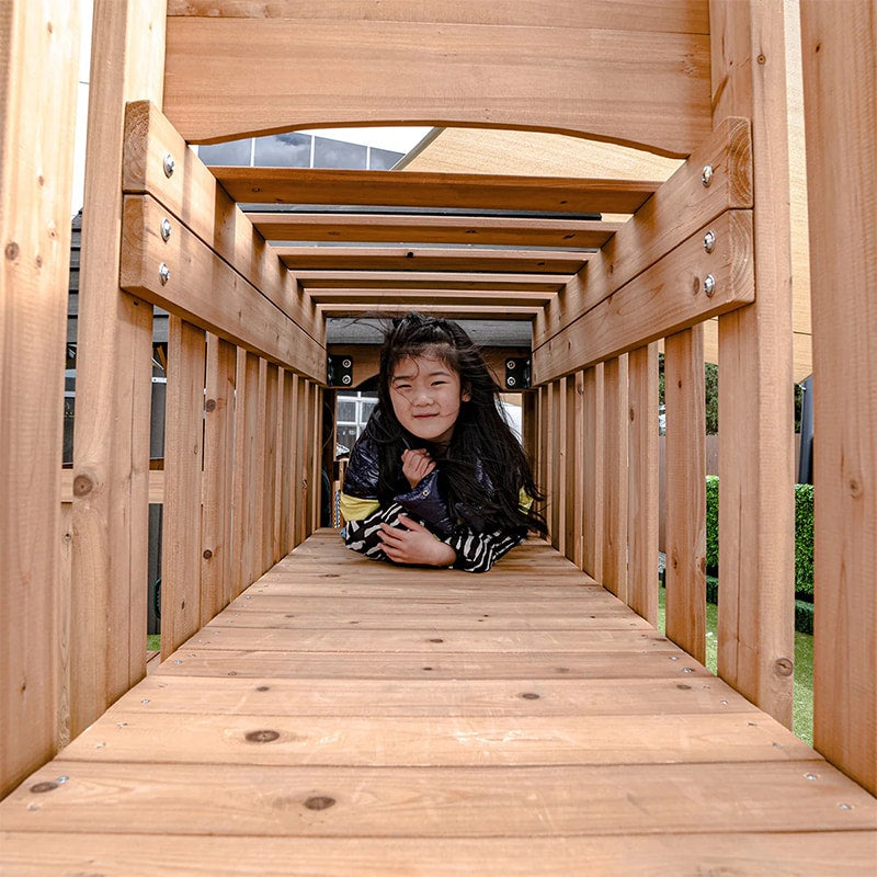 Lifespan Kids Kensington Wooden Play Centre with Cubby House, Double Swing, Slide and Monkey Bars (Blue Slide)