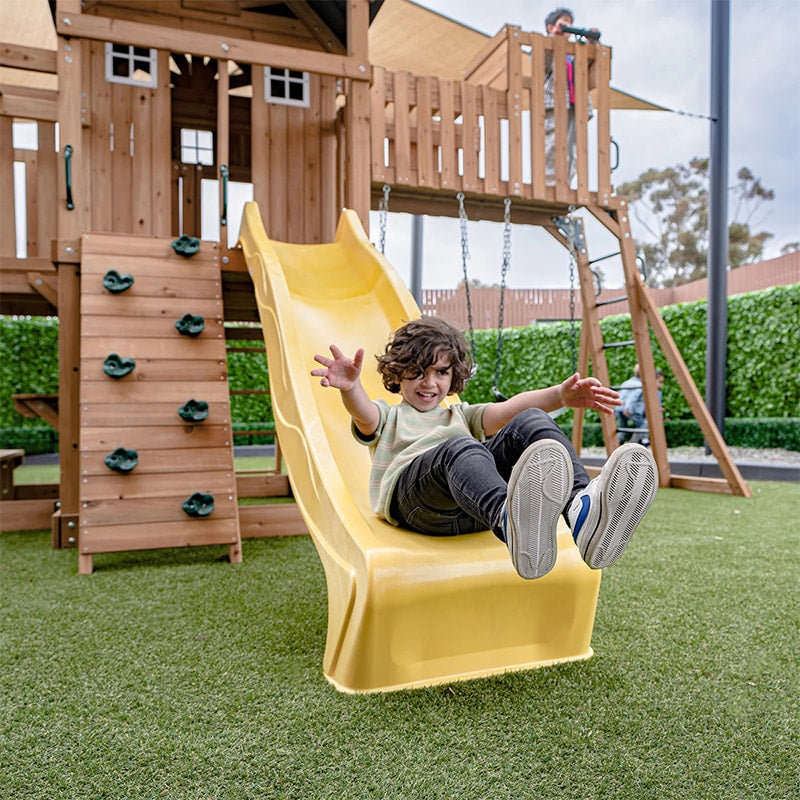 Lifespan Kids Kensington Wooden Play Centre with Cubby House, Double Swing, Slide and Monkey Bars