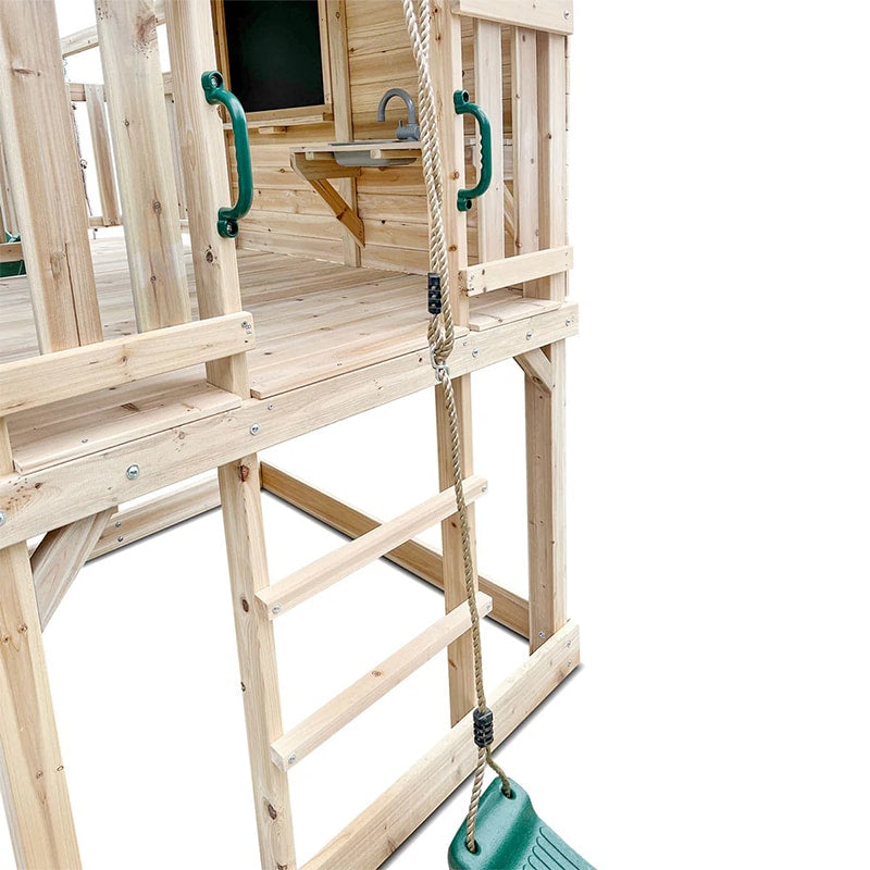 Lifespan Kids Kingston Cubby House with Slide, Double Swings, Monkey Bars and Sandpit (Blue Slide)