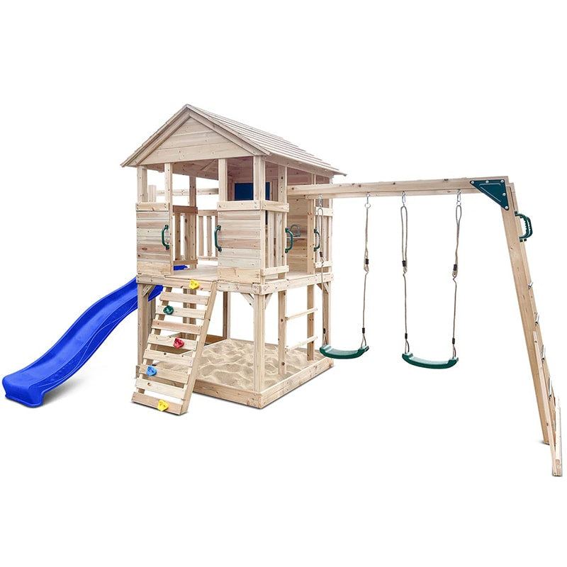 Lifespan Kids Kingston Cubby House with Slide, Double Swings, Monkey Bars and Sandpit