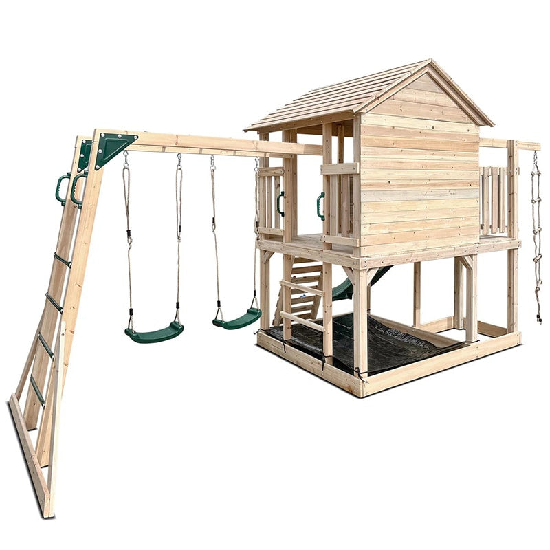 Lifespan Kids Kingston Cubby House with Slide, Double Swings, Monkey Bars and Sandpit