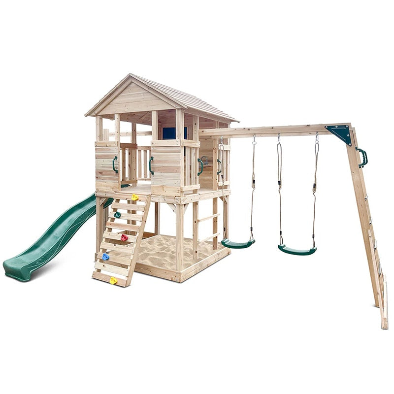 Lifespan Kids Kingston Cubby House with Slide, Double Swings, Monkey Bars and Sandpit