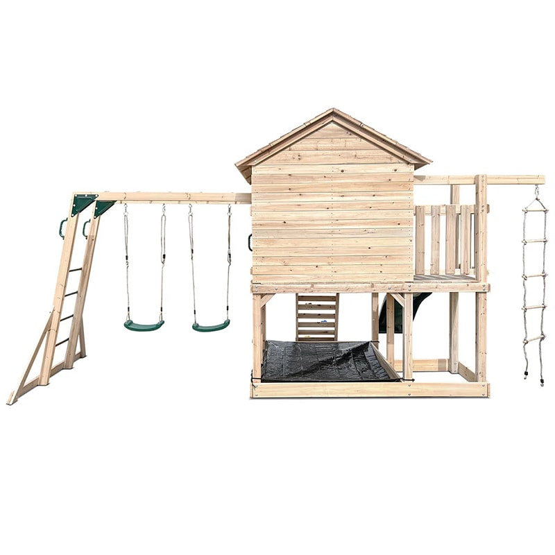 Lifespan Kids Kingston Cubby House with Slide, Double Swings, Monkey Bars and Sandpit