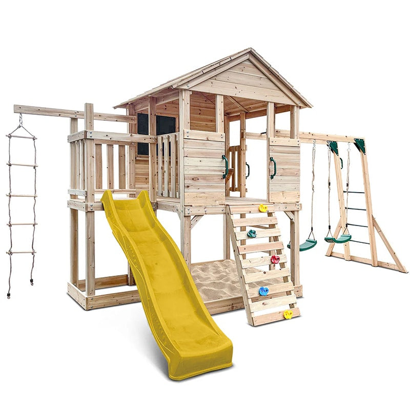 Lifespan Kids Kingston Cubby House with Slide, Double Swings, Monkey Bars and Sandpit