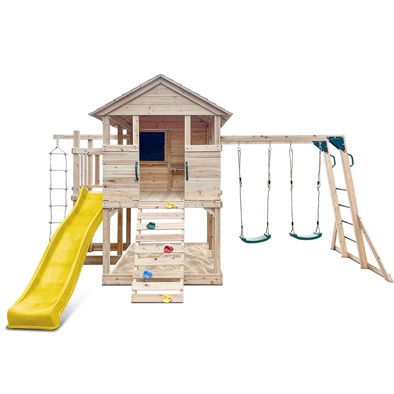 Lifespan Kids Kingston Cubby House with Slide, Double Swings, Monkey Bars and Sandpit