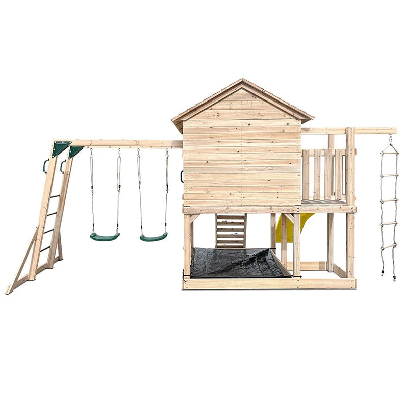 Lifespan Kids Kingston Cubby House with Slide, Double Swings, Monkey Bars and Sandpit