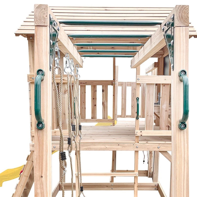 Lifespan Kids Kingston Cubby House with Slide, Double Swings, Monkey Bars and Sandpit