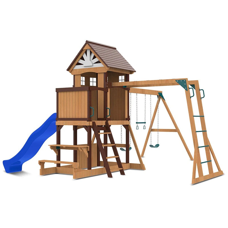 Lifespan Kids Meer Brook Play Centre with Cubby House, Triple Swing Set, Monkey Bars and Slide