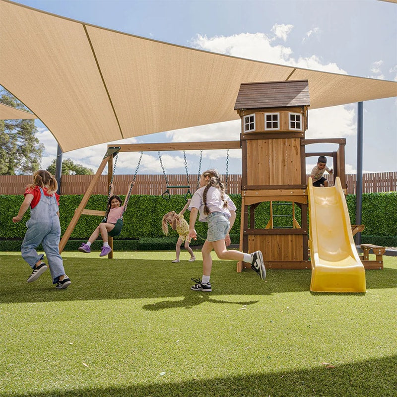 Lifespan Kids Meer Brook Play Centre with Cubby House, Triple Swing Set, Monkey Bars and Slide