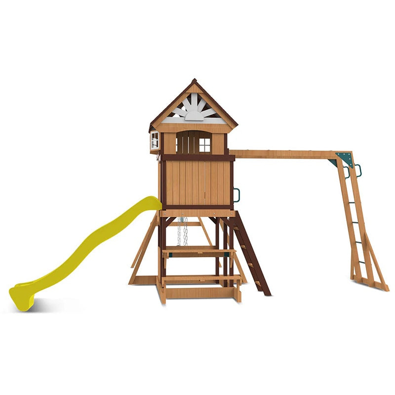 Lifespan Kids Meer Brook Play Centre with Cubby House, Triple Swing Set, Monkey Bars and Slide