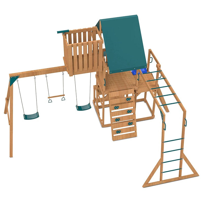 Lifespan Kids Walton Play Centre with Triple Swing Set, Slide and Monkey Bars (Blue Slide)