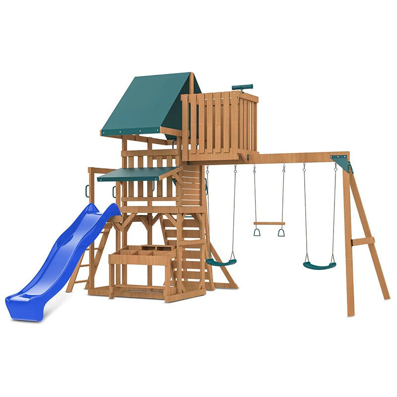 Lifespan Kids Walton Play Centre with Triple Swing Set, Slide and Monkey Bars (Blue Slide)